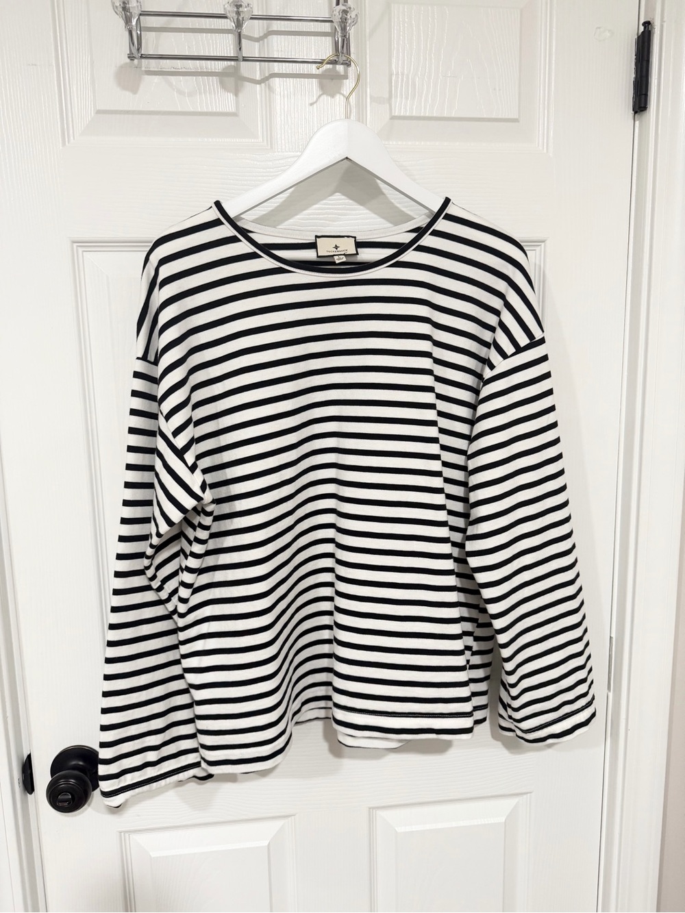 Tuckernuck Black White Breton Stripe Long Sleeve Top Coastal Preppy Large - Picture 2 of 7